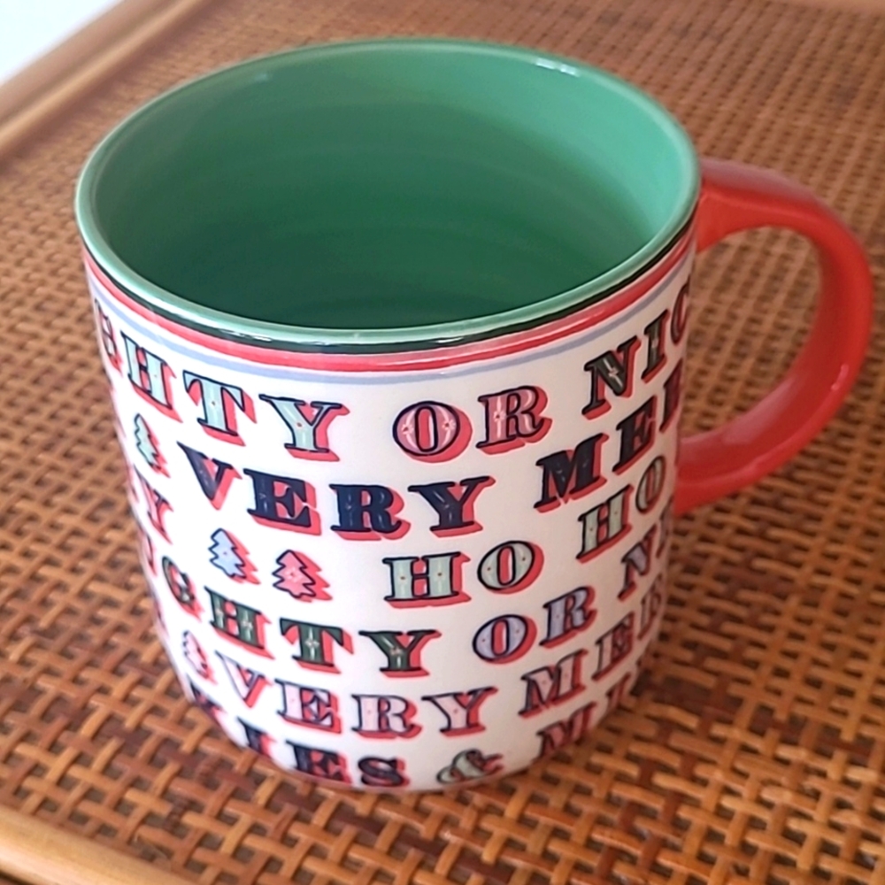 Anthropologie Red and Green Holiday Mug